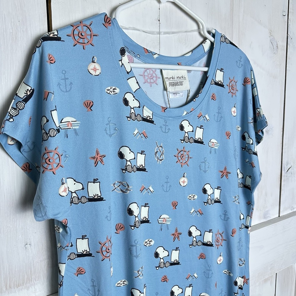 ⚓️Munki Munki Snoopy Nautical Anchors Away Blue Nightshirt Nightgown Size M NEW